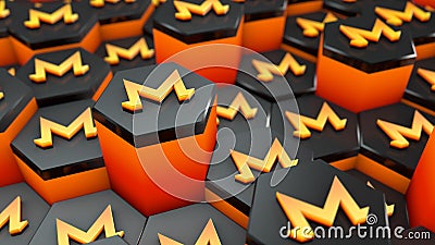 Abstract XMR Monero coin cryptocurrency with blockchain network connection in blockchain conceptual 3d illustration Cartoon Illustration