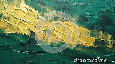 Abstract Yellow and Dark Green Art: Closeup Canvas Texture with Acrylic Brushstroke Effects Stock Photo