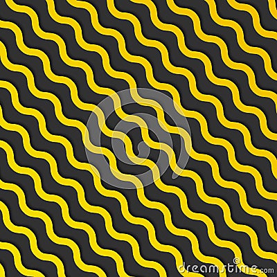 Abstract yellow diagonal wave lines pattern with shadow on black background and texture Vector Illustration