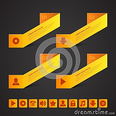 Abstract yellow folded paper geometric business scheme web icons set realistic template vector Vector Illustration