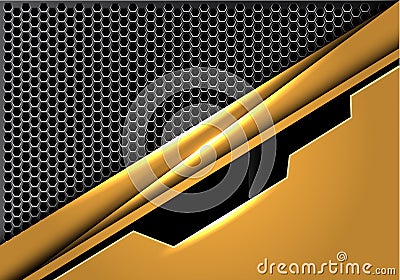 Abstract yellow gold black line plate on silver hexagon mesh design modern futuristic background texture vector Vector Illustration