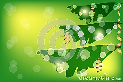 Abstract yellow green background. Spruce branches with Christmas Vector Illustration