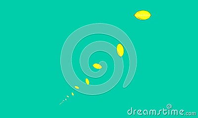 Abstract yellow lemons scattering in line on green-blue-turquoise background. Stock Photo