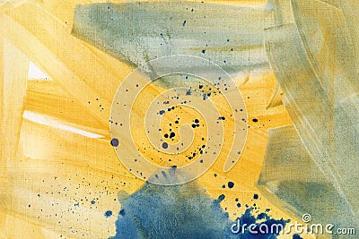 Abstract yellow and light blue watercolor background. The color splashing in the paper. Acrylic painting texture. Cartoon Illustration