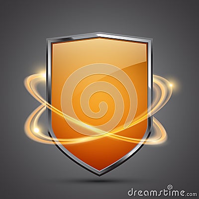 Abstract yellow shield with glowing effect Vector Illustration