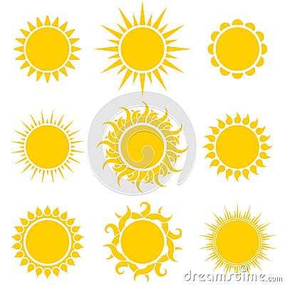 Abstract Yellow Sun Shapes Set Vector Illustration