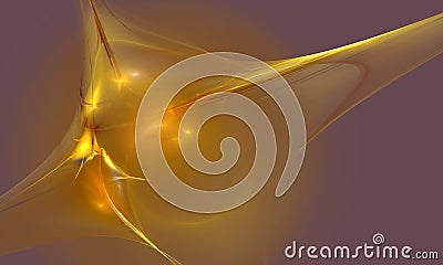 Abstract yellow viscous matter in muted lilac space. Flare, smoke and glare, spotlight, curves, waves, circles and lines in digita Stock Photo