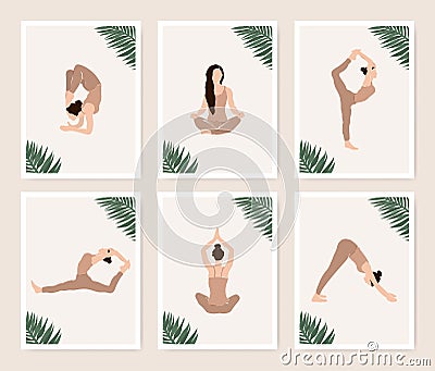 Abstract yoga exercise card set in minimalistic style Stock Photo