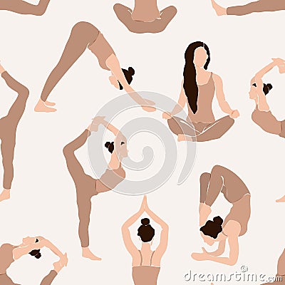 Abstract yoga exercise seamless pattern in minimalistic style Stock Photo