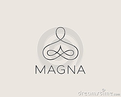 Abstract yoga human linear logo. Thread person flower balance logotype. Creative spa, guru vector mark. Vector Illustration