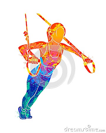 Abstract young sportive woman doing push-ups using trx fitness straps Vector Illustration