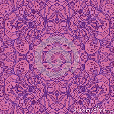 Abstract Zen-doodle seamless pattern in lilac Vector Illustration