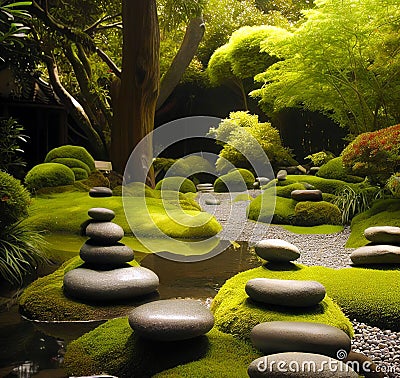 Abstract zen garden and path with stones Stock Photo