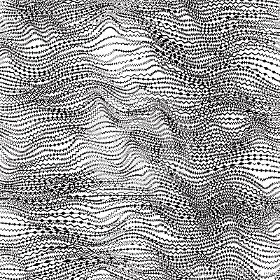 Abstract zig zag background - striped chaotic waves. Black and w Vector Illustration