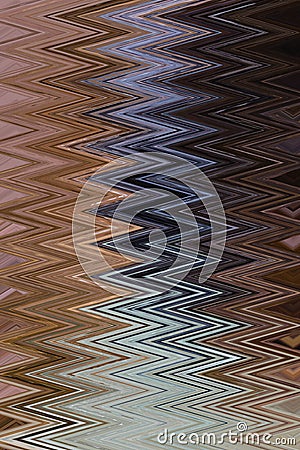 Abstract zigzag pattern with waves in sandy, brown, blue tones. Artistic image processing created by photo of Mujib River canyon. Stock Photo