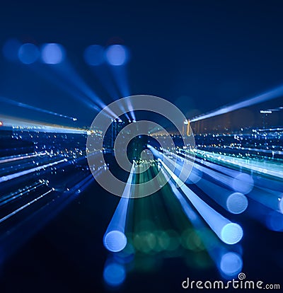 Abstract zoom blur city bokeh lights background Stock Photo