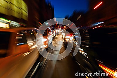 Abstract zoom picture of night traffic Stock Photo