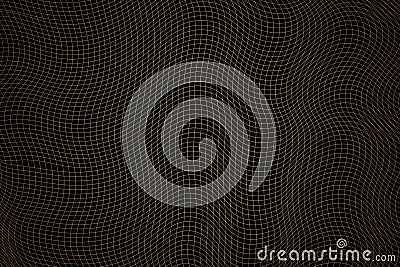 Abstract golden wavy grid on black background. Vector Illustration