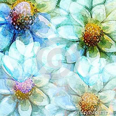 Abstracting Daisy Flowers Backgrounds Watercolors Stock Photo