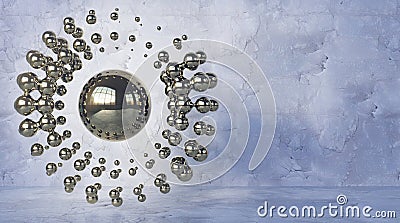 Abstraction background, gold core and liquid particles in the sphere.3D rendering Stock Photo