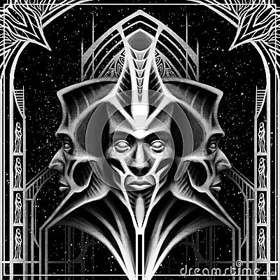Abstraction dark monument, on supports, in the form of three heads Vector Illustration