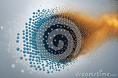 Abstraction in the form of square multicolored pixels in beige and yellow tones on a gray background as a vignette. Stock Photo