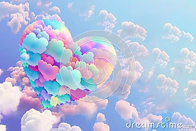 Abstraction Heart in the Form of Hearts in the Sky. Blue Sky, Cloudy Heart. Multicolored Cloud in the Shape of a Heart in the Blue Stock Photo