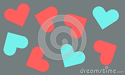 Abstraction with hearts. Grey background with pink and green elements. Vector Illustration