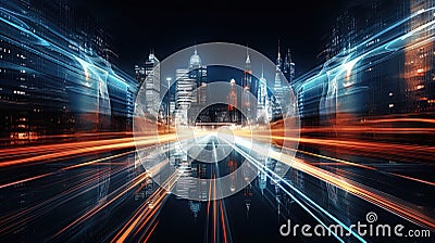 Abstraction of light traces in the night city Stock Photo