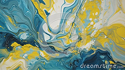 Abstraction of Nature: An Acrylic Painting with Vibrant Yellow and Serene Blue Swirls in the Universe Stock Photo