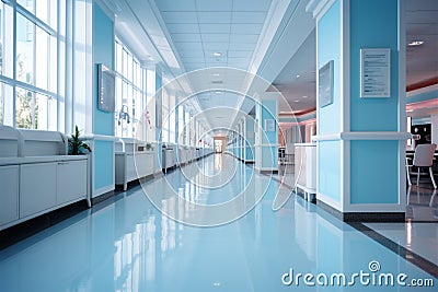 Abstractly blurred luxury hospital corridor, evoking a serene healthcare environment Stock Photo