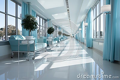 Abstractly blurred luxury hospital corridor, evoking a serene healthcare environment Stock Photo