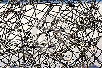 Abstractt background with tangled wires on background snow Stock Photo