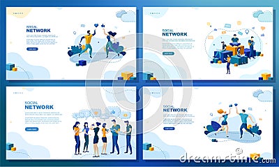 Set of web page concepts. Social network. Communications. Chatting. Vector Illustration