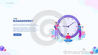 Time management page concept. Time to work. People use time in different ways. Time is money. Template for your design works. Vector Illustration