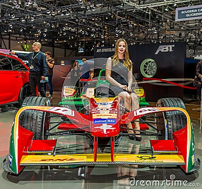 ABT Formula E Racing Car presented at the Geneva International Motor Show Editorial Stock Photo