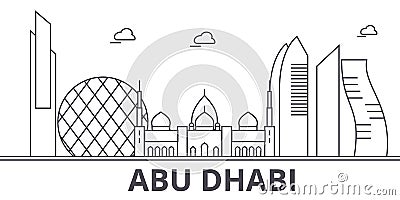 Abu Dhabi architecture line skyline illustration. Linear vector cityscape with famous landmarks, city sights, design Vector Illustration