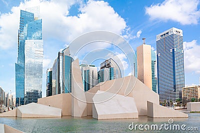 Abu Dhabi city skyline and landmarks | World Trade Center | Al Hosn modern museum celebrating the UAE culture Editorial Stock Photo