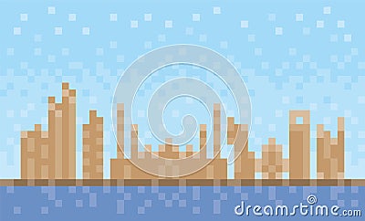 Abu Dhabi city skyline, pixel art background Vector Illustration