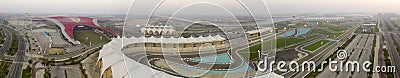 ABU DHABI - DECEMBER 2016: Ferrari World and F1 circuit, aerial Editorial Stock Photo