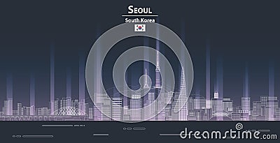 Seoul cityscape at night line art style detailed vector illustration Vector Illustration