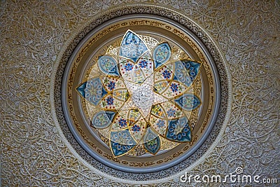 Abu Dhabi Sheikh Zayed Grand Mosque Prayers Hall Ceiling Stock Photo