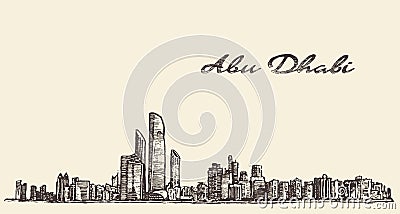 Abu Dhabi skyline illustration hand drawn sketch Vector Illustration