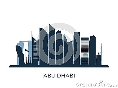 Abu Dhabi skyline, monochrome silhouette. Vector Illustration