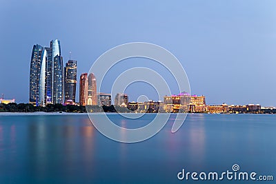 Abu Dhabi skyline after the sunset Editorial Stock Photo