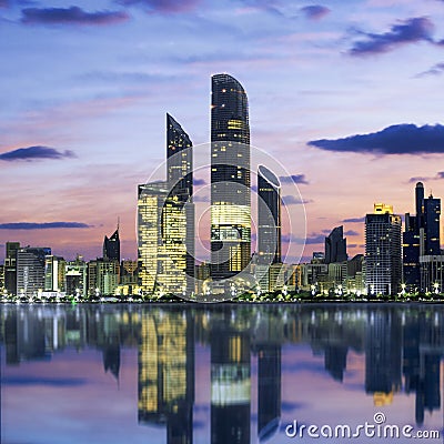 Abu Dhabi Skyline at sunset Stock Photo