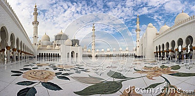 Abu Dhabi, UAE - January 16, 2023: Panorama of beautiful Sheikh Zayed Mosque in Abu Dhabi, United Arab Emirates Editorial Stock Photo