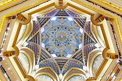 Abu Dhabi, United Arab Emirates - December 13, 2018: Beautiful ceiling of Emirates Palace in Abu Dhabi Editorial Stock Photo