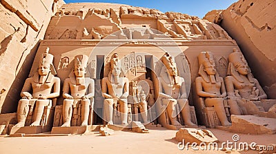 Ancient ruins and stone carvings at Abu Simbel, Egypt. This is a popular travel destination for people on vacation or holiday. Stock Photo