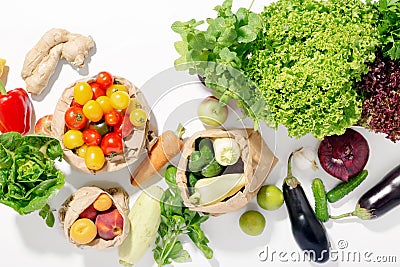 Abundance of healthy food on white background Stock Photo